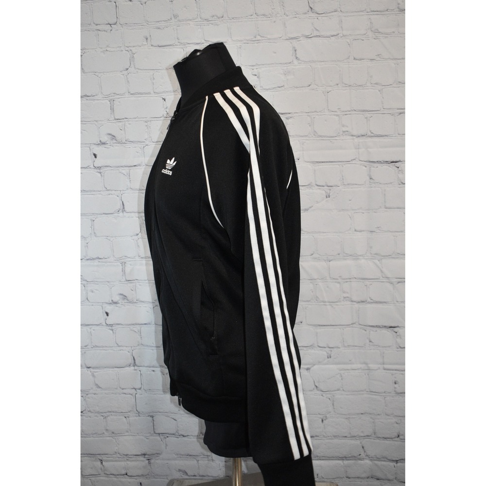 Adidas Track Jacket Women Medium Black Full Zip Trefoil 3-Stripe Polyester - Picture 3 of 8